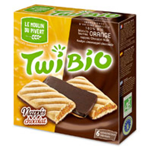 Бисквиты TwiBio Orange Chocolat Noir с апельсиновой начинкой в шоколадной глазури, 150г ― Сеть магазинов "La Bio". Интернет-магазин биопродуктов.