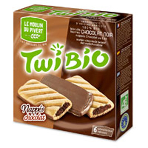Бисквиты TwiBio Chocolat Noir с начинкой из черного шоколада, покрытые молочным шоколадом, 150г ― Сеть магазинов "La Bio". Интернет-магазин биопродуктов.