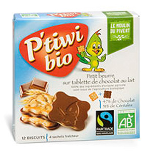 Бисквиты-мини P'tiwiBio Chocolat Lait с молочным шоколадом, 150г ― Сеть магазинов "La Bio". Интернет-магазин биопродуктов.